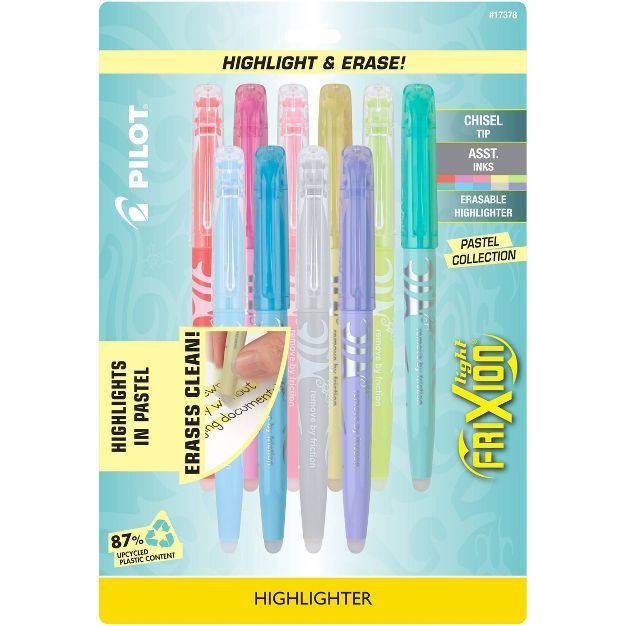 Pilot 10pk FriXion Light Pastel Erasable Highlighters Chisel Tip Assorted Inks | Target