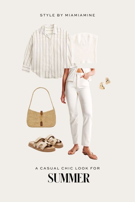 Casual summer outfit
Abercrombie stripe linen shirt
Abercrombie tube top
Abercrombie white jeans
Steve Madden raffia sandals 

#LTKFindsUnder50 #LTKStyleTip #LTKFindsUnder100