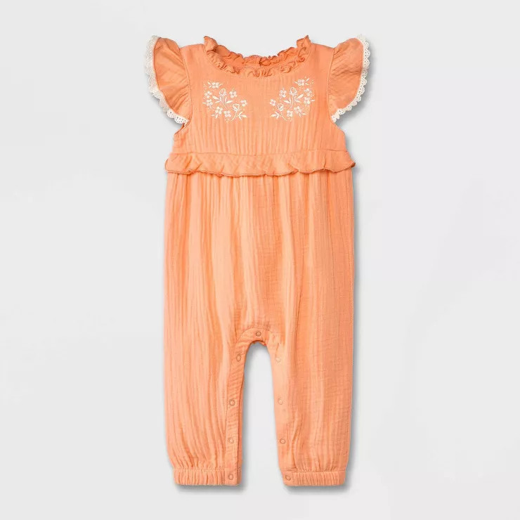 Baby Girls' Solid Sleeveless Romper - Cat & Jack™ Orange | Target