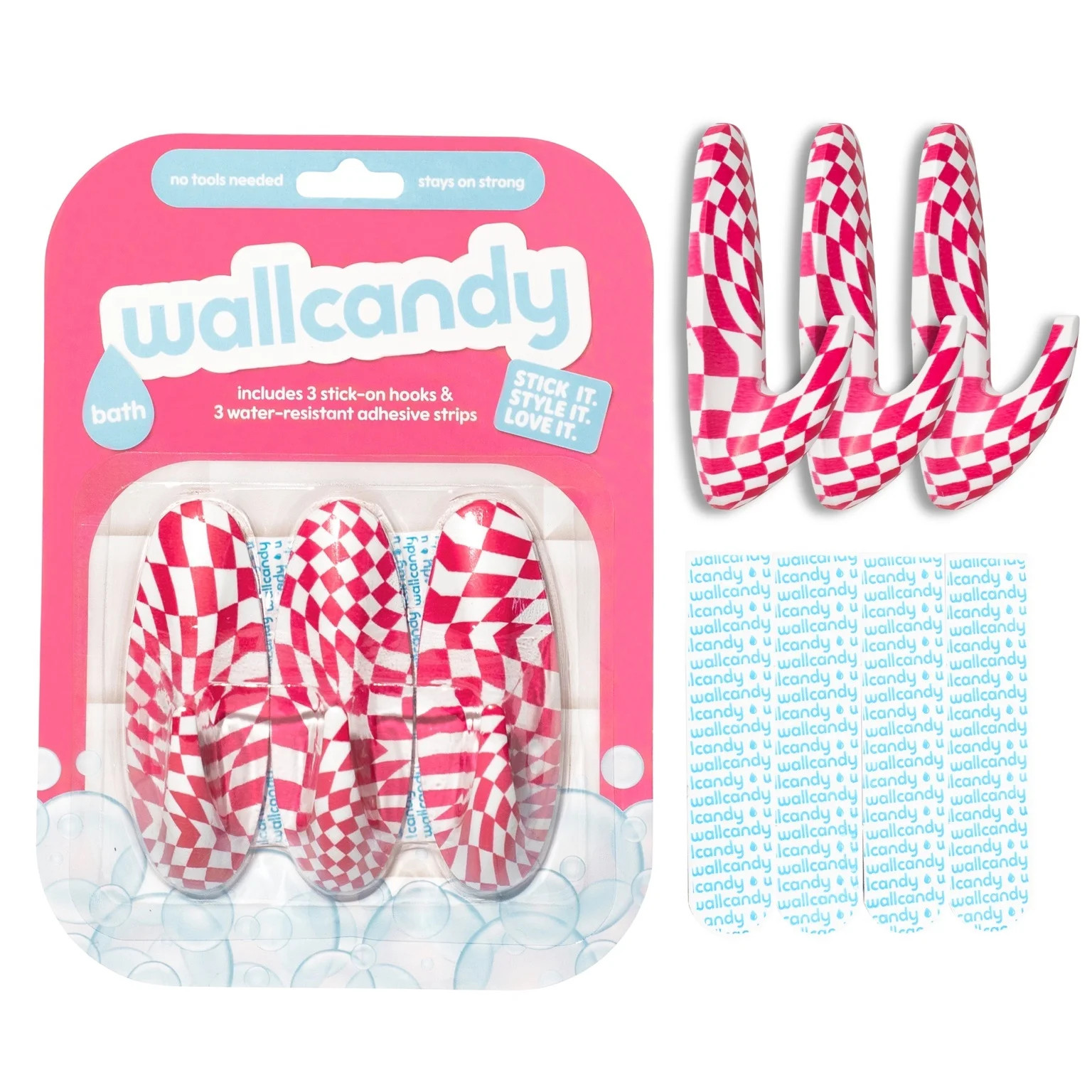 WallCandy Bath Pink Checker Stick-On Wall Hooks with 3M Command Strips, 3 pack | Walmart (US)