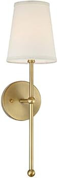 Elena Modern Wall Sconce Lighting Warm Brass Gold Metal Hardwired 21" High Fixture Cream Linen Sh... | Amazon (US)