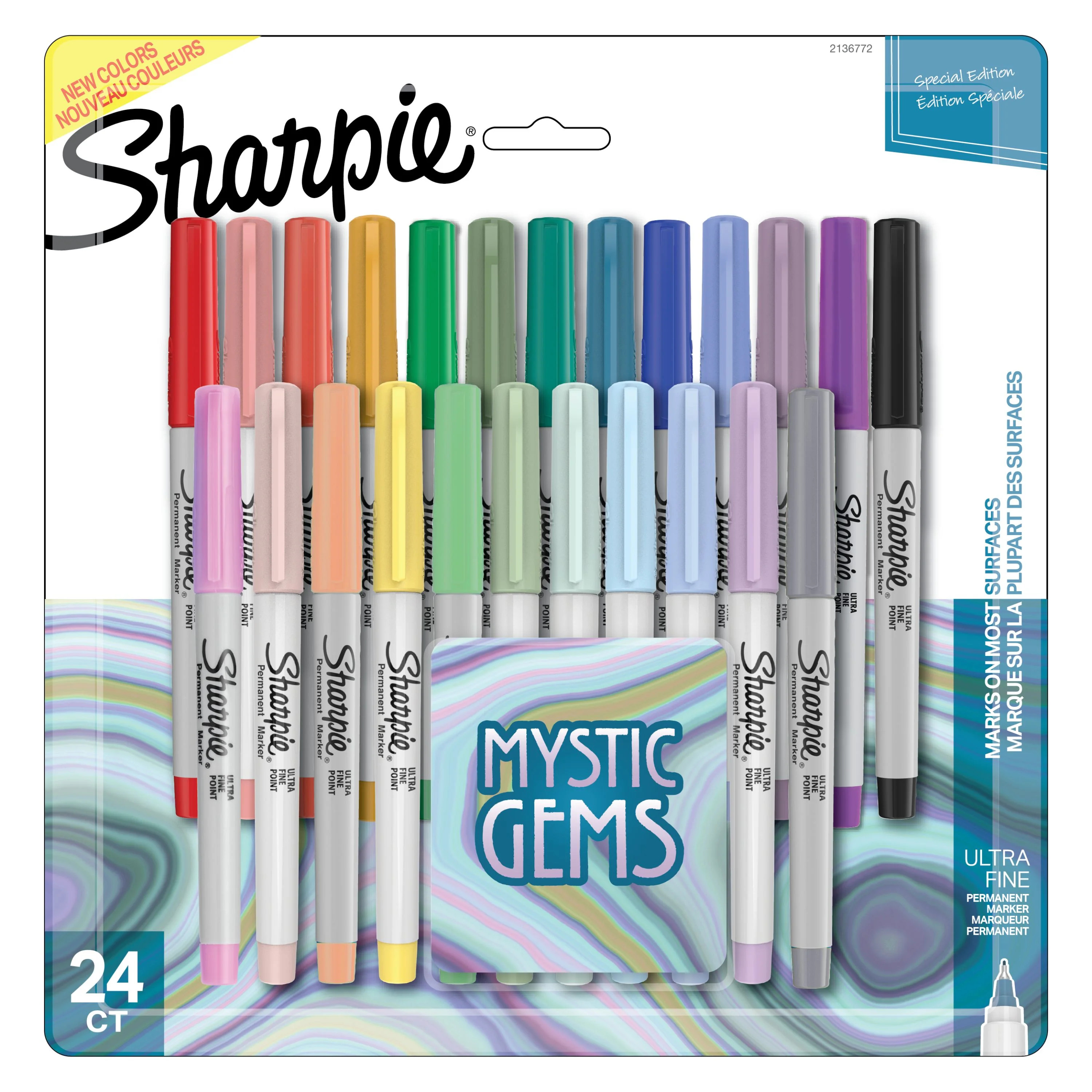 Sharpie Permanent Mystic Gem Markers, Ultra-Fine Point, Assorted, 24 Count | Walmart (US)