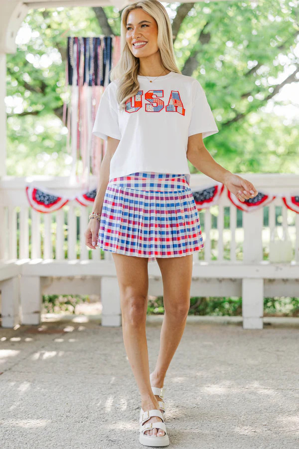 The Sadie Red, White, And Blue Gingham Skort | The Mint Julep Boutique