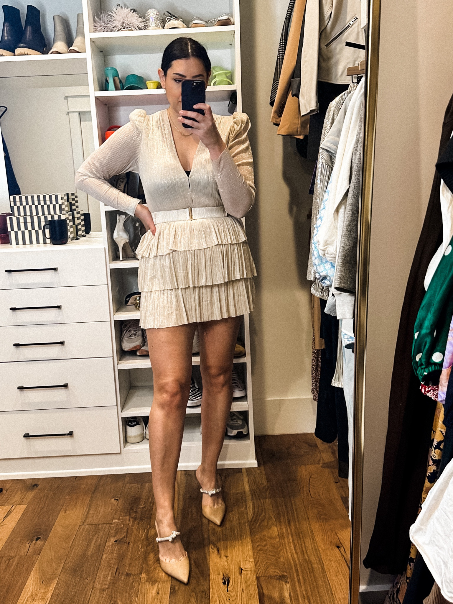 This Sabina Musayve Dress is a fave from this fall, and it has big NYE energy. It comes in a few different colors and a higher neckline which I’ll link in my LTK as well. In fact, there are a lot of options from different retailers but they are all in different sizes. It looks like this dress is selling out, no surprise, so I’ve linked the in stock options in my LTK!

I am in the large and I definitely would suggest a size up for length or boobs. Those B’s always getting in the way. It is definitely a delicate dress, so maybe don’t wear this to a rager, you know? It’s a delicate metallic fabric, absolutely stunning in person. 

#LTKHoliday #LTKSeasonal