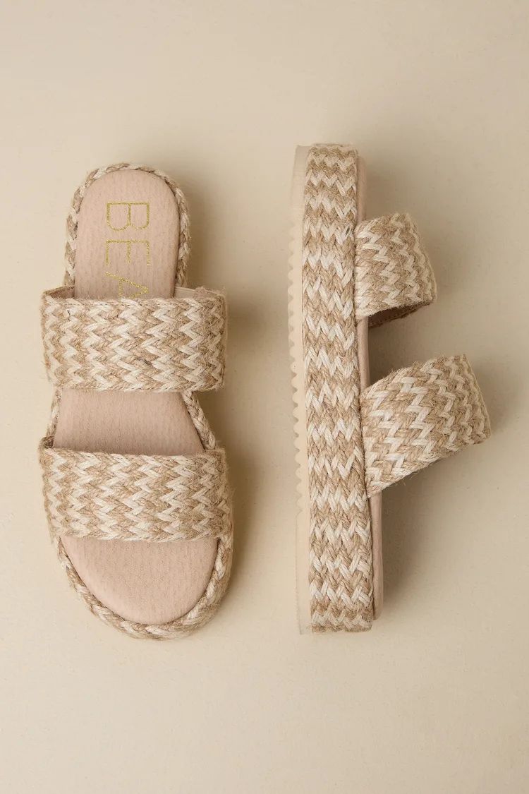 Borderline Natural Multi Woven Flatform Slide Sandals | Lulus