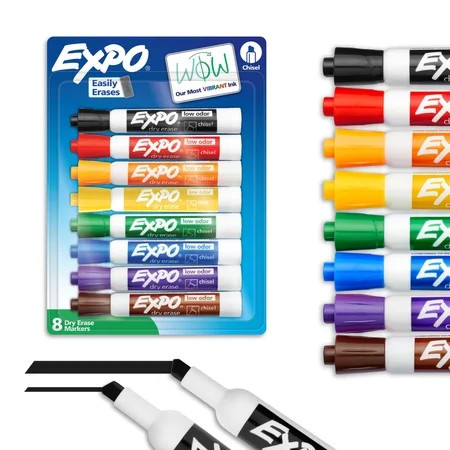 EXPO Dry Erase Markers, Chisel Tip, Assorted Colors (Now with Yellow), 8 Pack | Walmart (US)