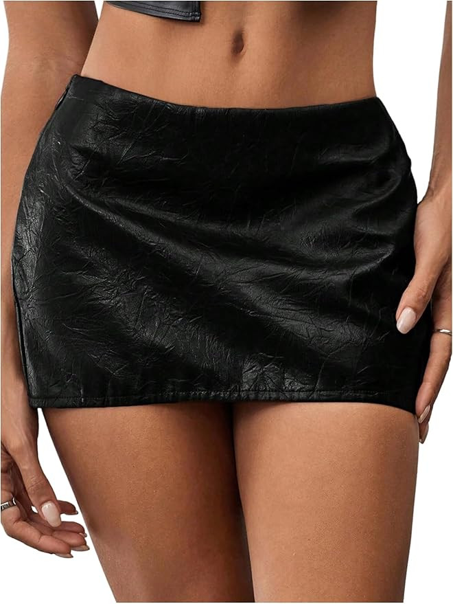 SweatyRocks Women's Low Rise PU Leather Skirt Slim Fitted Bodycon Mini Skirts Streetwear | Amazon (US)