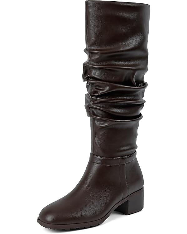 Chunky Heel Rounded Toe Anti-Slip Side Zipper Knee High Boots | Amazon (US)
