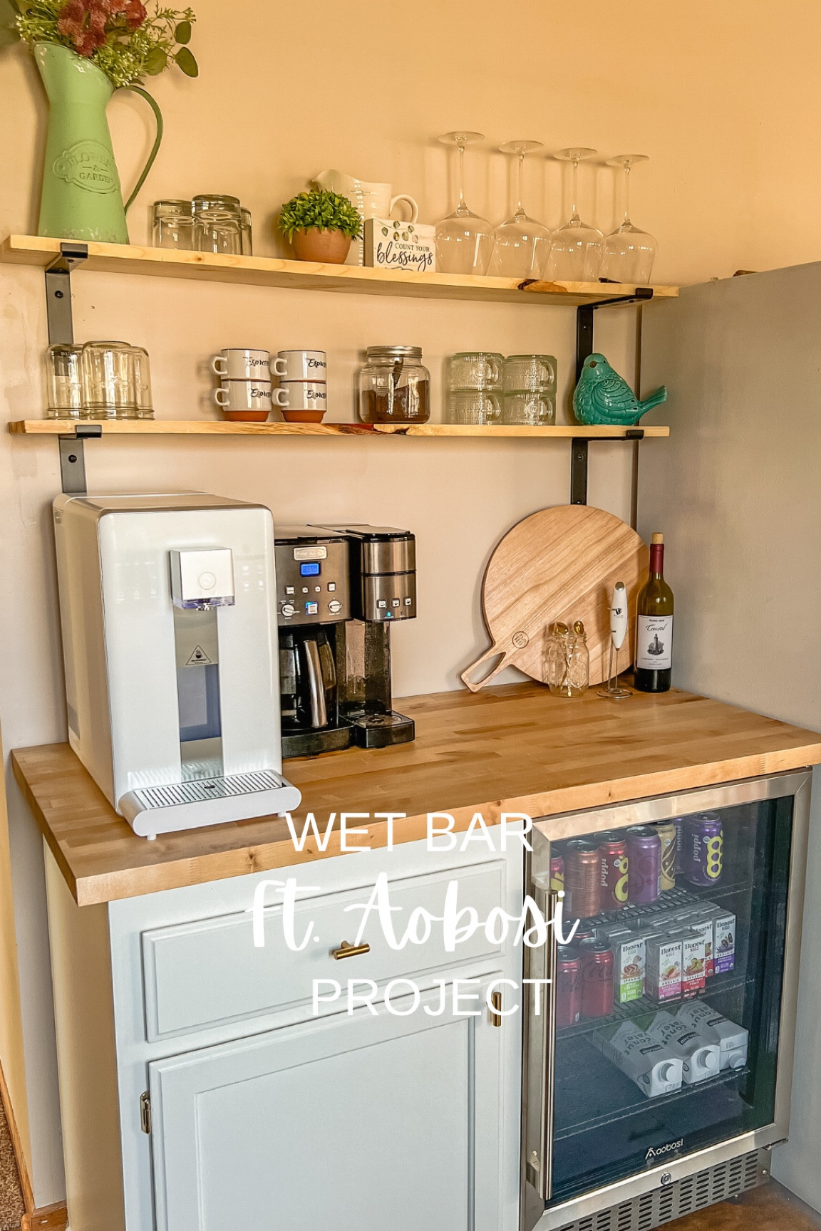 Wet bar essentials. We made this over the weekend and we are so happy with how it turned out. It honestly was pretty easy to do, and I linked everything we bought to do it! 

Wet bar | home design | home diy | coffee bar | wine bar | serving counter | butcher block | kitchen 

#LTKstyletip #LTKhome #LTKSeasonal
