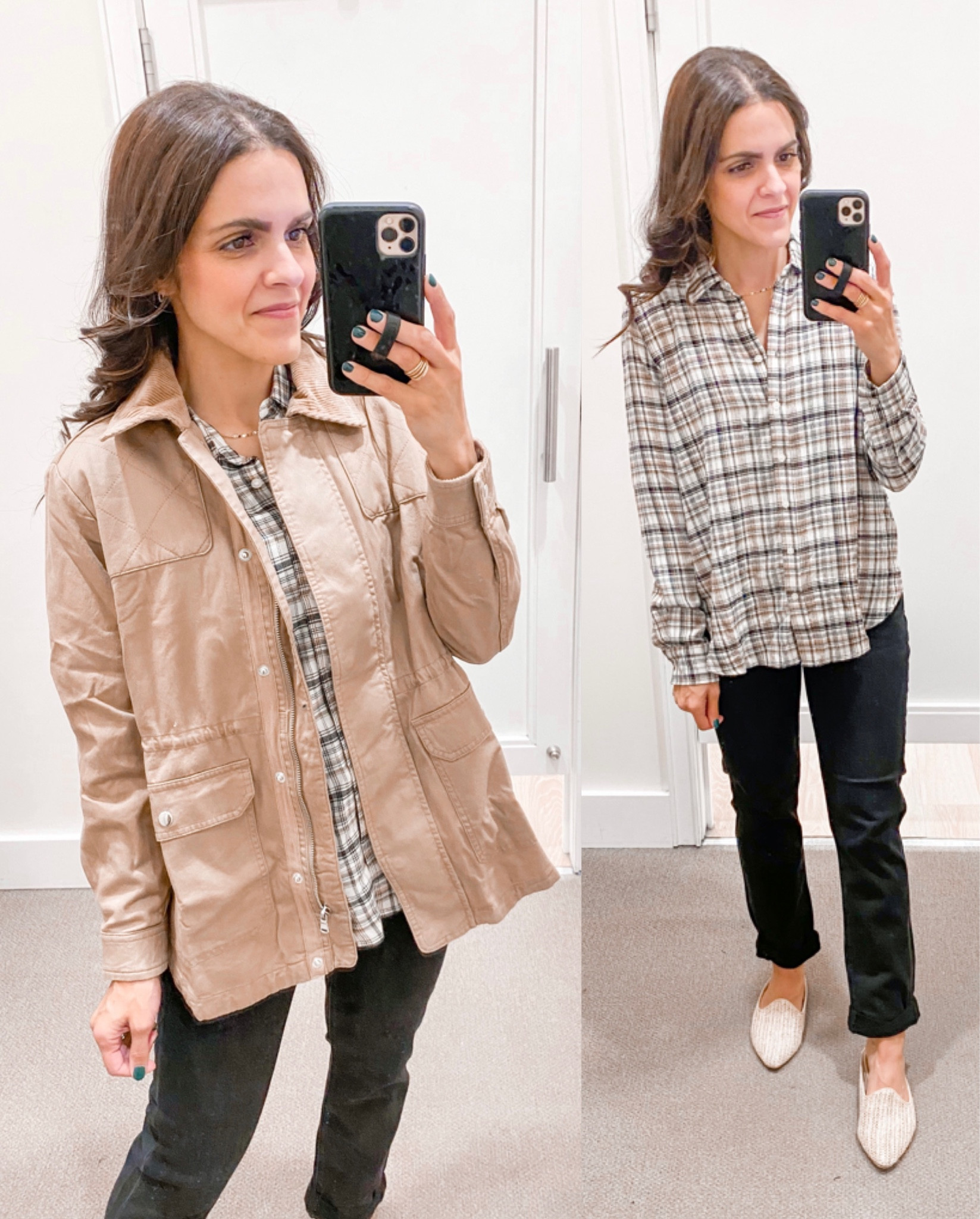 Loft field jacket (sp), plaid everyday shirt (xs), girlfriend jeans (tts)

#LTKstyletip #LTKunder100