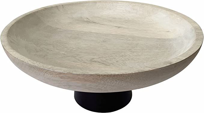 BluHermit Wooden Fruit Bowl for Kitchen Counter, Mango Wood Bowl 12 Inch, White Serving Bowl with... | Amazon (US)