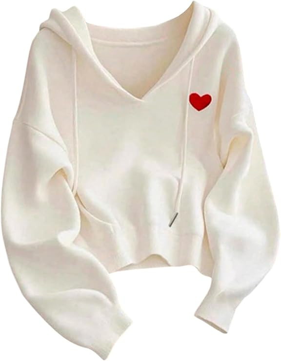 Verdusa Women's Heart Hoodie Sweatshirts Long Sleeve Casual Pullover Tops Fall Clothes | Amazon (US)