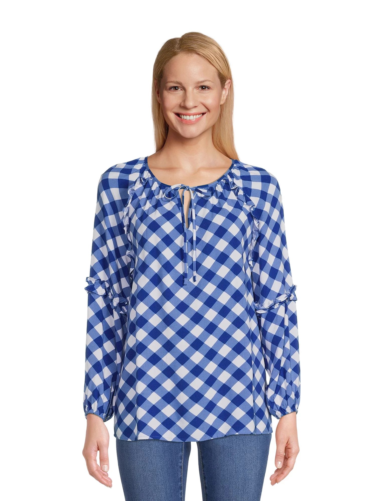 The Pioneer Woman Micro Ruffle Collar Long Sleeve Blouse, Women's | Walmart (US)