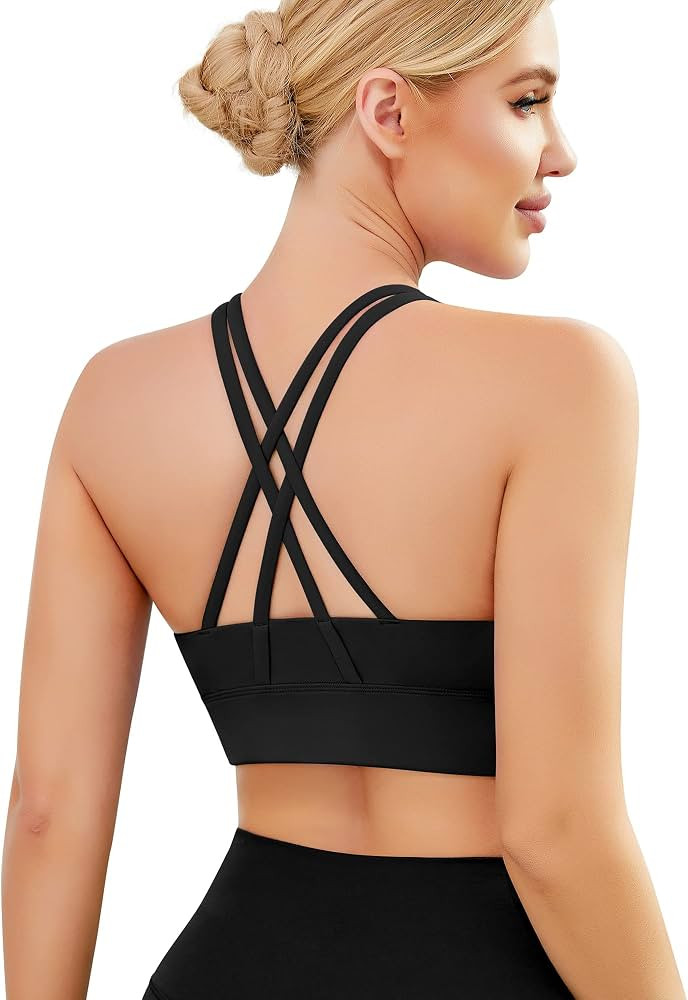 Ama Larsi Strappy Sports Bra for Women High Impact Sexy Crisscross Back Wirefree Padded Workout Yoga | Amazon (US)