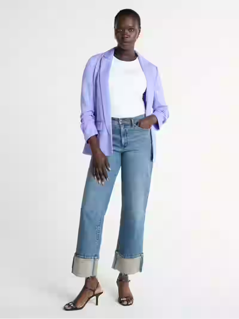 Scoop Women's and Women's Plus Relaxed Scuba Knit Stretch Blazer with Scrunch Sleeves, Sizes XS-4... | Walmart (US)