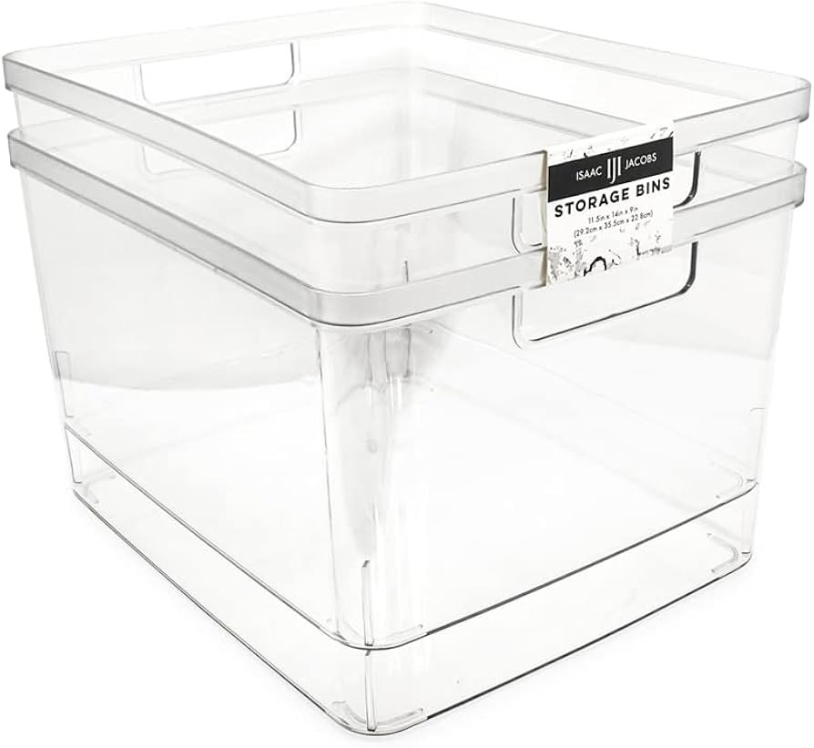 Isaac Jacobs 2-Pack Extra-Large Clear Storage Bins (11.5” L x 14” W x 9” H) w/Cutout Handle... | Amazon (US)