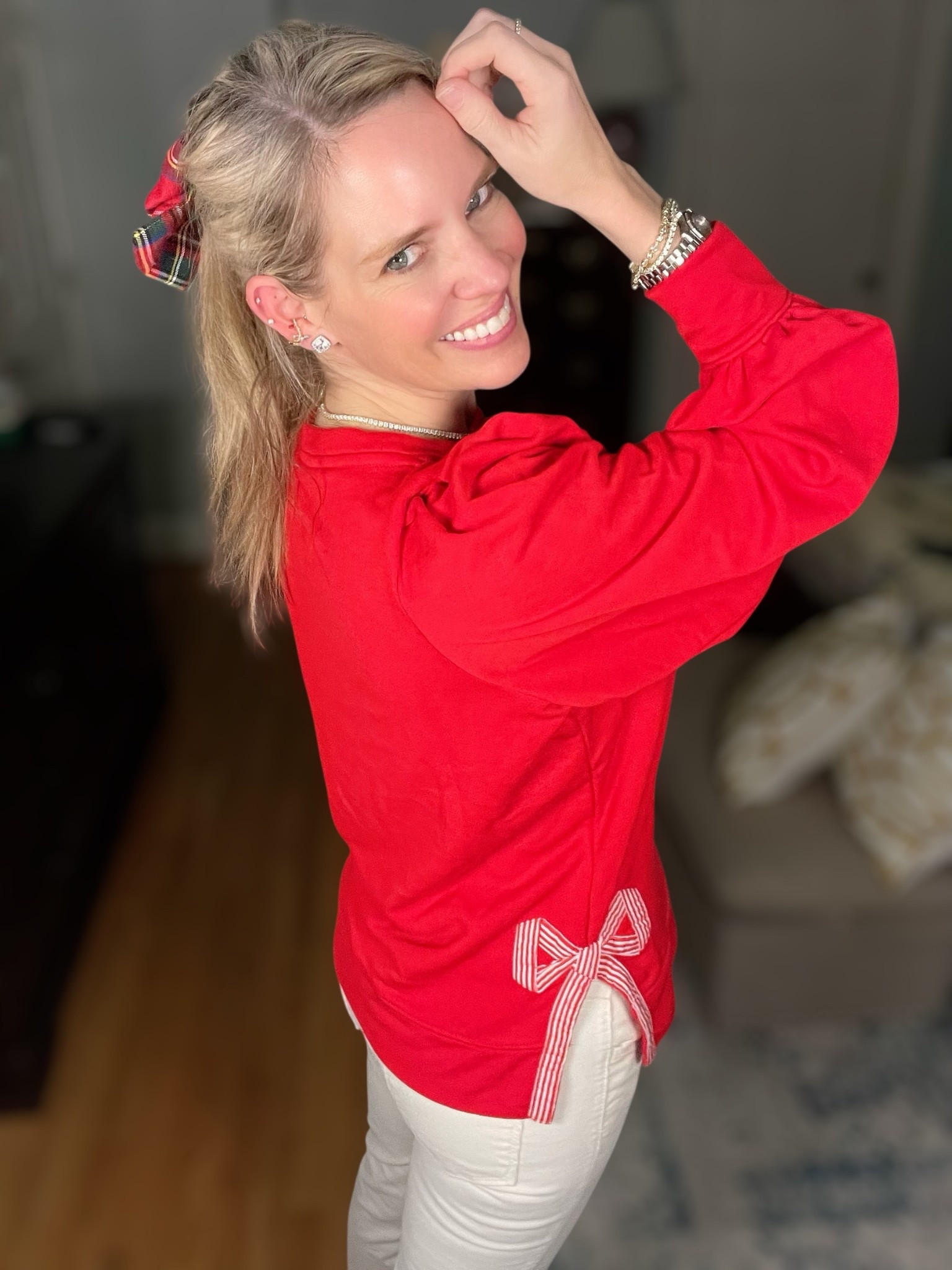 Festive and classic holiday outfit vibes ❤️🎄 This darling red puff sleeve sweater has the sweetest bow detail on the side and feels so perfect for Christmas parties, school programs, family gatherings, and all the holiday fun. I paired it with ivory stretch corduroy pants for a soft winter white look that keeps things polished and comfortable. The red tartan flats are the cutest finishing touch — they add just the right amount of Christmas cheer without being over the top. Topped it off with a plaid hair bow and simple everyday jewelry for a timeless holiday feel. ✨🎁


holiday outfit ideas • christmas outfit inspo • winter white outfit • red and ivory outfit • festive but classy outfit • holiday family photos outfit • tartan plaid flats • red bow sweater • cozy holiday outfit • christmas party outfit • preppy christmas style • cheerful holiday outfits • classic timeless winter style


#LTKSaleAlert #LTKHoliday #LTKShoeCrush

#LTKHoliday #LTKFindsUnder50 #LTKSaleAlert