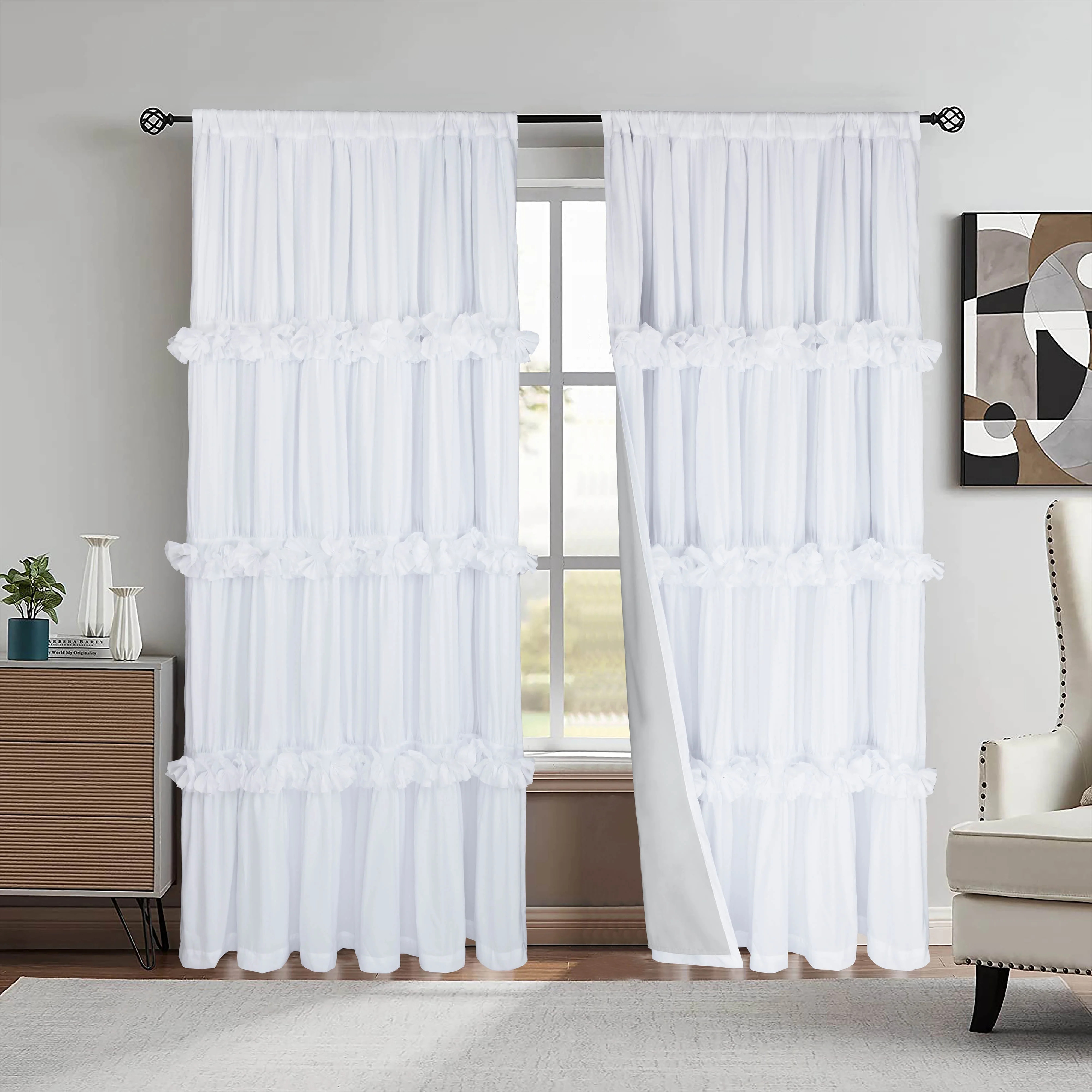 HIG Uptown Modern White Solid Print Rod Pocket Blackout Curtains, 54" x 84" (2 Panels) | Walmart (US)