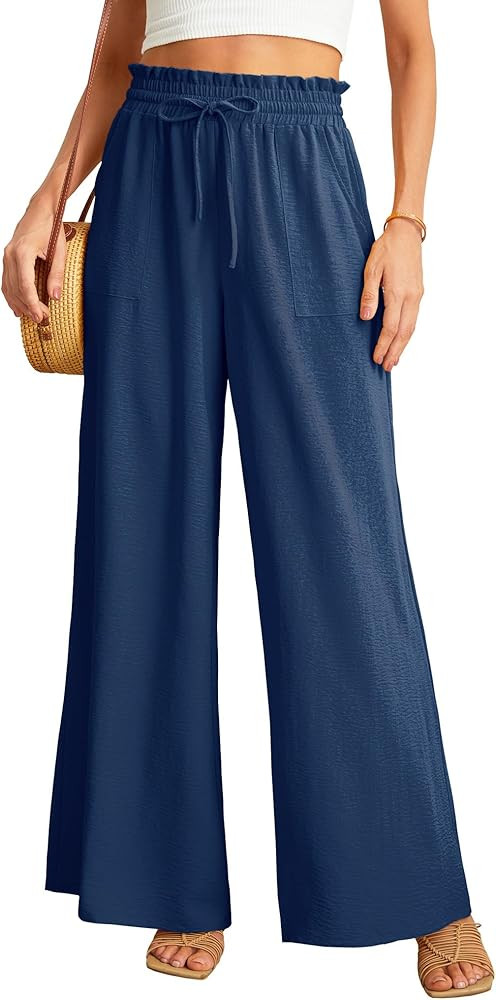 JINKESI Women Wide Leg Pants High Waist Loose Flowy Adjustable Tie Knot Trousers Business Casual ... | Amazon (US)
