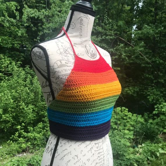 Rainbow Stripe Halter Top | Pride Crop Top | Crocheted Rainbow Halter Top | Women's Crochet Summe... | Etsy (US)