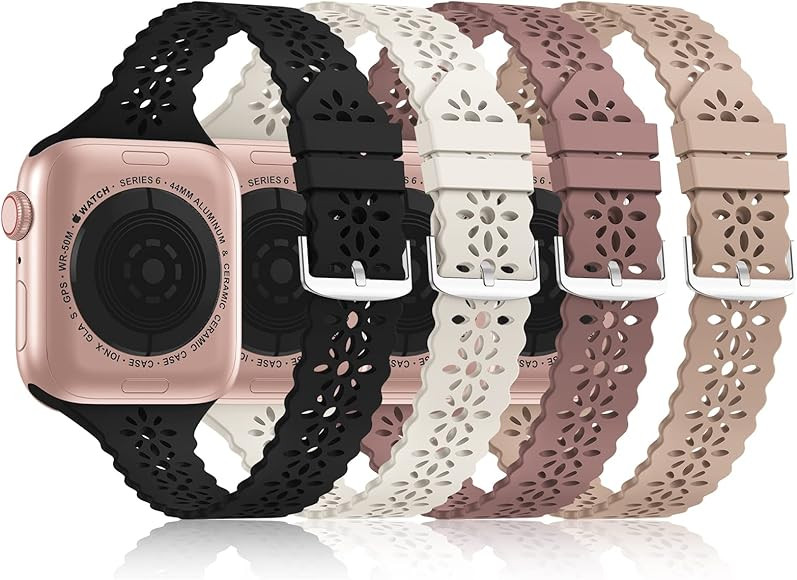 Bandiction 4 Pack Lace Silicone Bands Compatible with Apple Watch Band 38mm 40mm 41mm 42mm 44mm 4... | Amazon (US)
