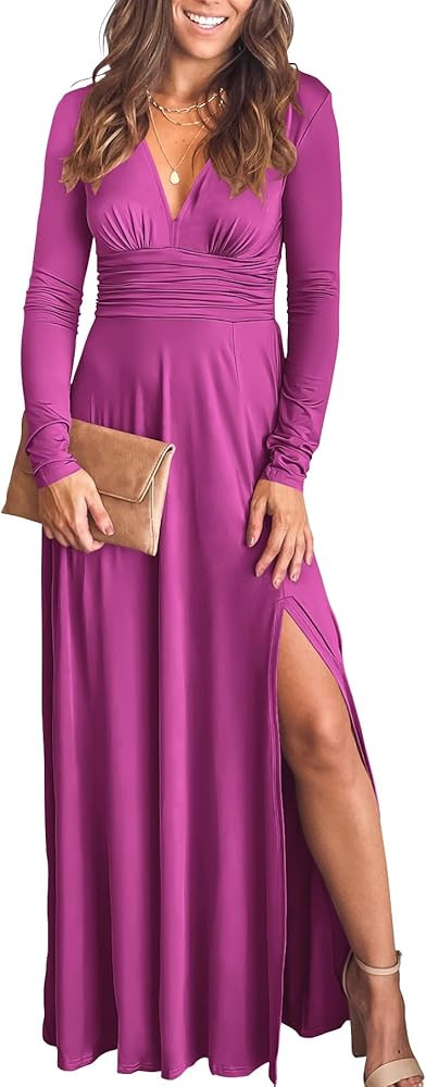 ANRABESS Women Summer Deep V Neck Short Sleeve Dresses Slit Elegant Wedding Guest Formal Cocktail... | Amazon (US)