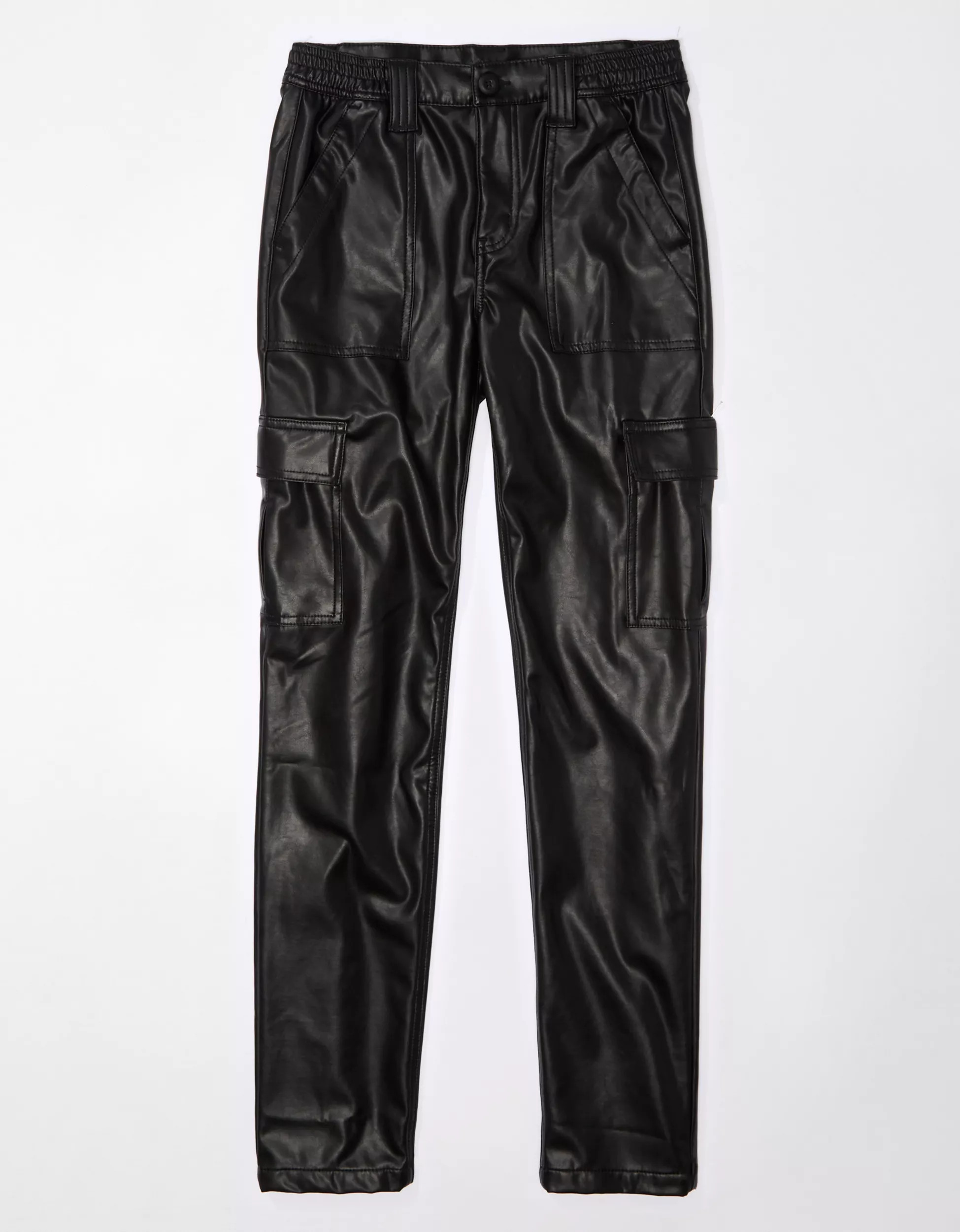 AE Stretch High-Waisted Vegan Leather Straight Cargo Pant | American Eagle Outfitters (US & CA)