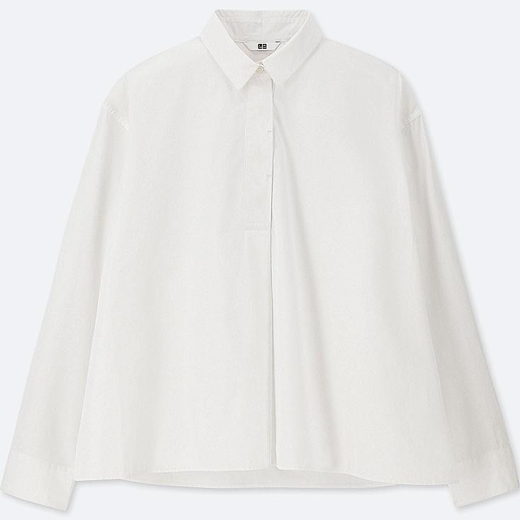 UNIQLO Women's Extra Fine Cotton A-line Long-sleeve Shirt, White, XS | UNIQLO (US)