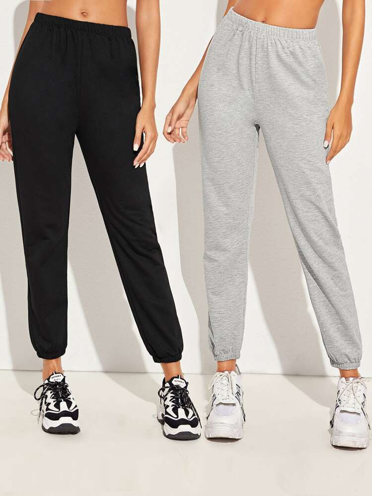 Solid Elastic Waist Sweatpants 2pcs | SHEIN