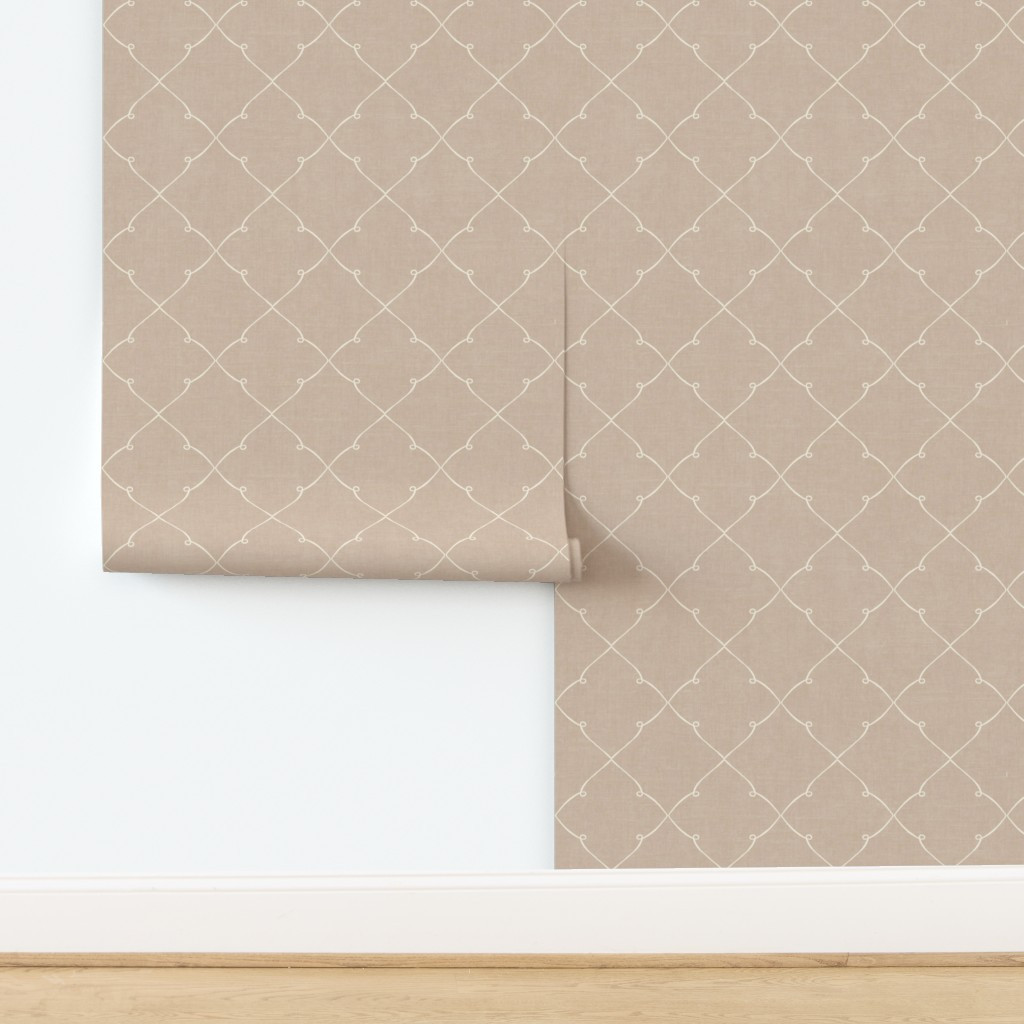 Wallpaper in beige and off white plain trellis Linen Look Texture large scale | Spoonflower