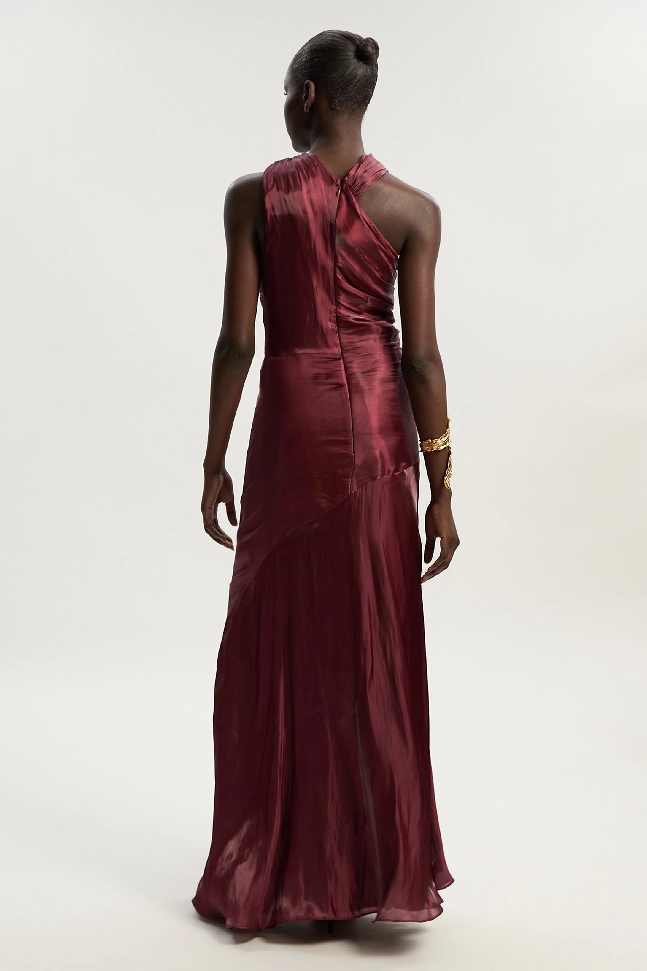 Digital Ophelia Liquid Metallic Split Woven Maxi Dress | Karen Millen UK + IE + DE + NL