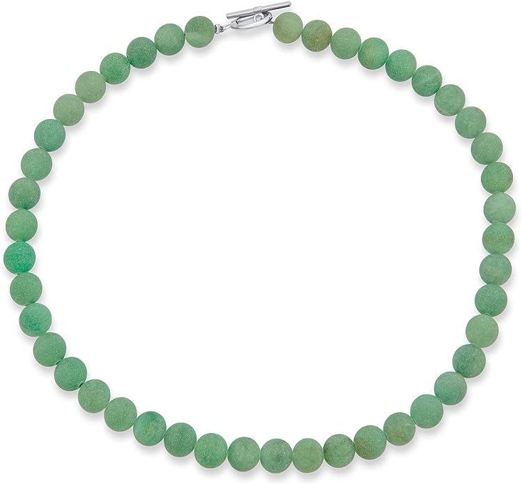 Simple Classic Hand Knotted Created Semi Precious Gemstone Round Ball 10MM Bead Strand Necklace W... | Amazon (US)
