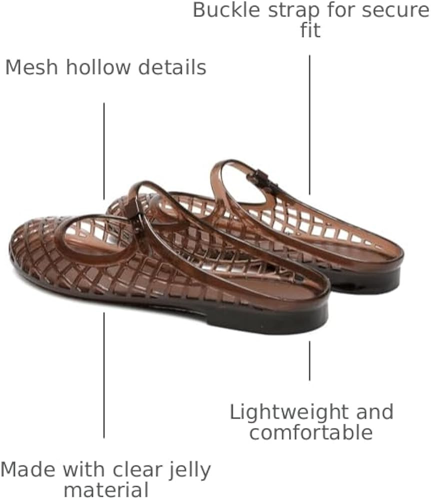 Clear Jelly Slide Sandals for Women Slip On Closed Round Toe Mesh Hollow Flat Mary Jane Mules Bea... | Amazon (US)
