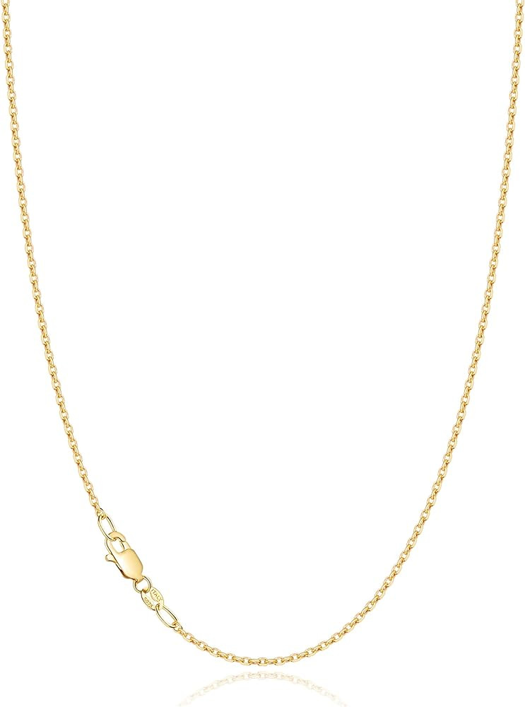 Jewlpire Solid 18k Gold Over 925 Sterling Silver Chain Necklace for Women Girls, 1.2mm Cable Chai... | Amazon (US)