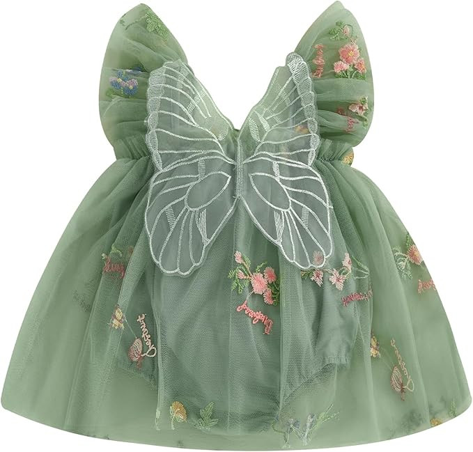 Toddler Girls Tulle Princess Dress Cute Bow 3D Butterfly Mesh Romper Dress with Wings Kids Party ... | Amazon (US)