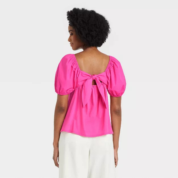 Women's Puff Short Sleeve Tie-Back Top - A New Day™ | Target