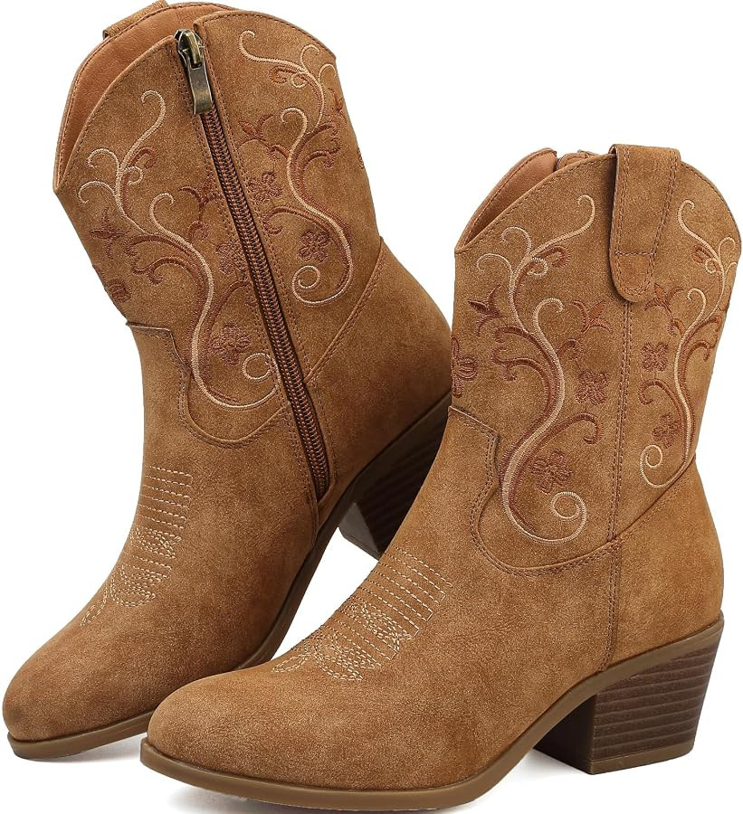 Cowboy Boots for Women Short Shaft Side Zip Embroidered | Amazon (US)