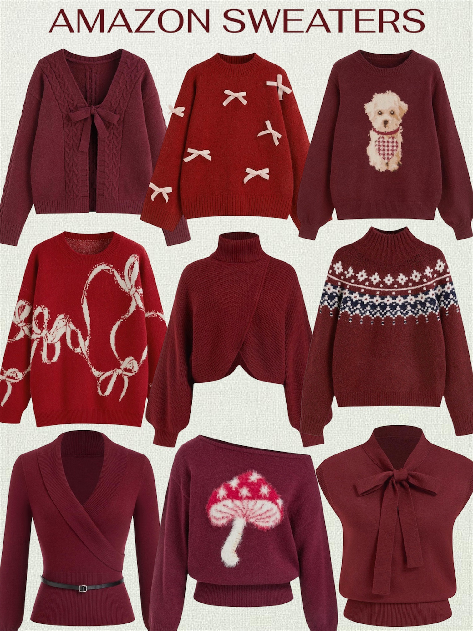 Adorable burgundy sweaters I’m loving this season. All from Amazon!



Winter sweaters, Amazon sweaters, holiday sweaters, wine sweaters