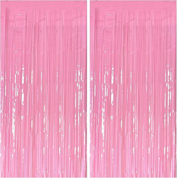 2 Pack Foil Curtain Pink Backdrop Streamers Metallic Tinsel Fringe Curtains Photo Booth Props for... | Amazon (US)