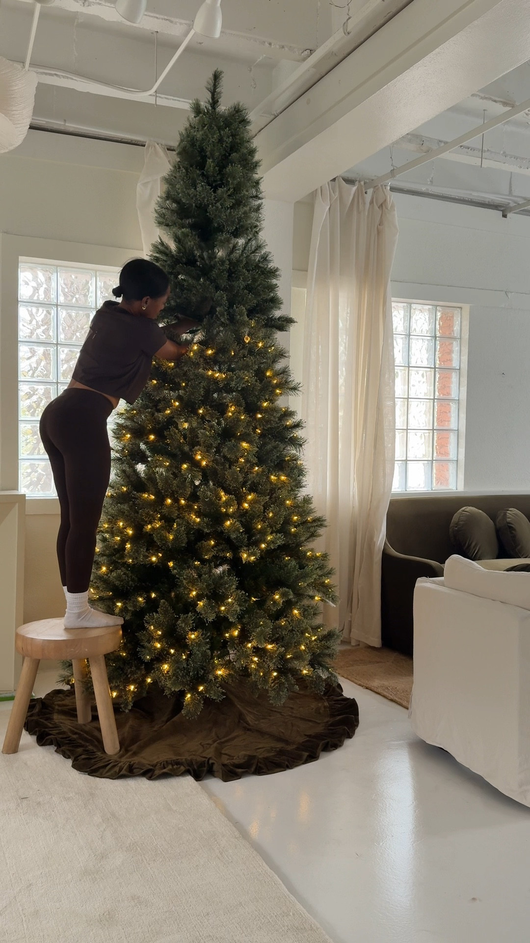 Christmas tree, holiday decor, 9 ft. Pre-Lit Green Cashmere Slim Pine Artificial Christmas Tree with 450 Warm White and Multi-color Globe LED Lights, tree skirt 

#LTKHome #LTKHoliday