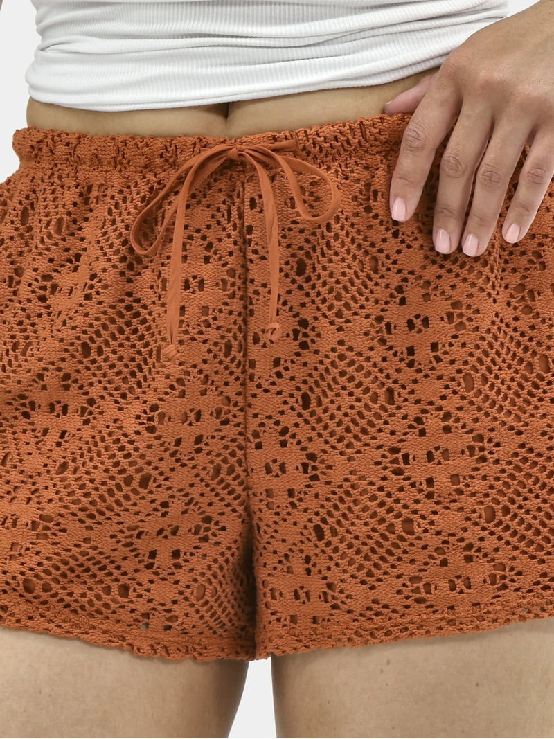 No Boundaries Crochet Drawstring Shorts, 3'' Inseam, Women's | Walmart (US)
