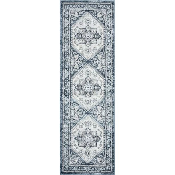Traditional 2x8 Area Rug (2'3'' x 7'3'') Medallion Blue, White Indoor Runner Easy to Clean - Walm... | Walmart (US)