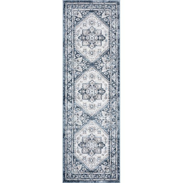 Traditional 2x8 Area Rug (2'3'' x 7'3'') Medallion Blue, White Indoor Runner Easy to Clean - Walm... | Walmart (US)