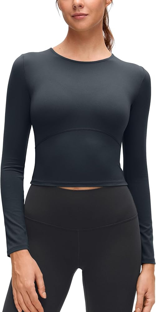 CRZ YOGA Butterluxe Scoop Neck Long Sleeve Shirts for Women - Workout Athletic Casual Tops Crop S... | Amazon (US)
