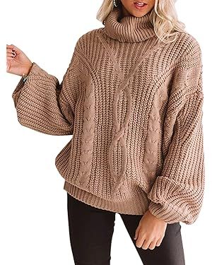 ZESICA Women's 2023 Fall Long Sleeve Turtleneck Chunky Knit Loose Oversized Sweater Pullover Jump... | Amazon (US)