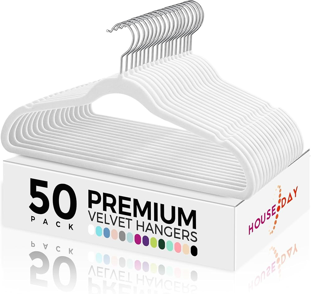 HOUSE DAY Premium Velvet Hangers 50 Pack, Non-Slip Flocked Felt Hangers, Sturdy Clothes Hangers H... | Amazon (US)