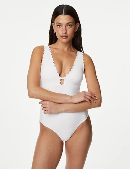 Padded Scallop Plunge Swimsuit | M&S Collection | M&S | Marks & Spencer IE