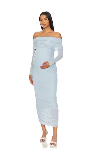 BUMPSUIT Off The Shoulder Mesh Dress in Baby Blue. - size L (also in XL) | Revolve Clothing (Global)