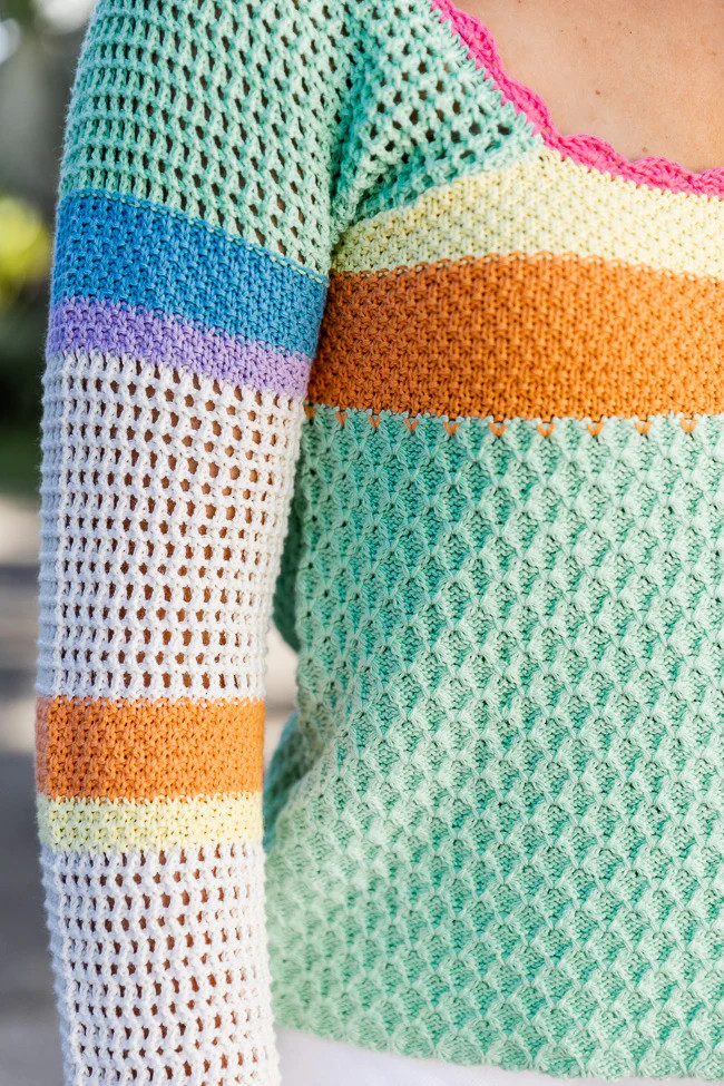 Flying Colors Square Neck Crochet Multi Color Sweater | Pink Lily