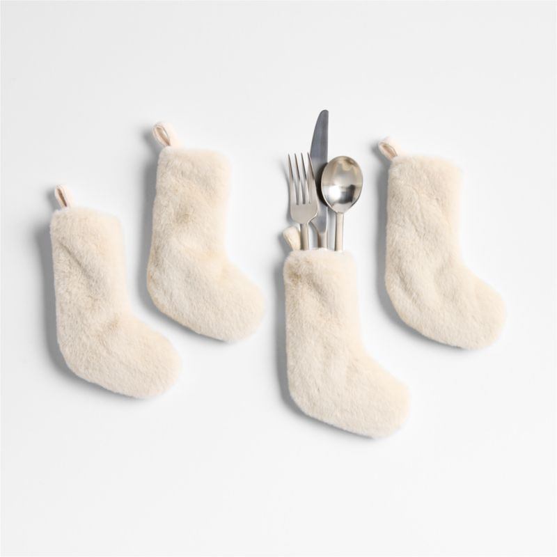 Holiday Faux Fur Ivory Flatware Stocking, Set of 4 + Reviews | Crate & Barrel | Crate & Barrel